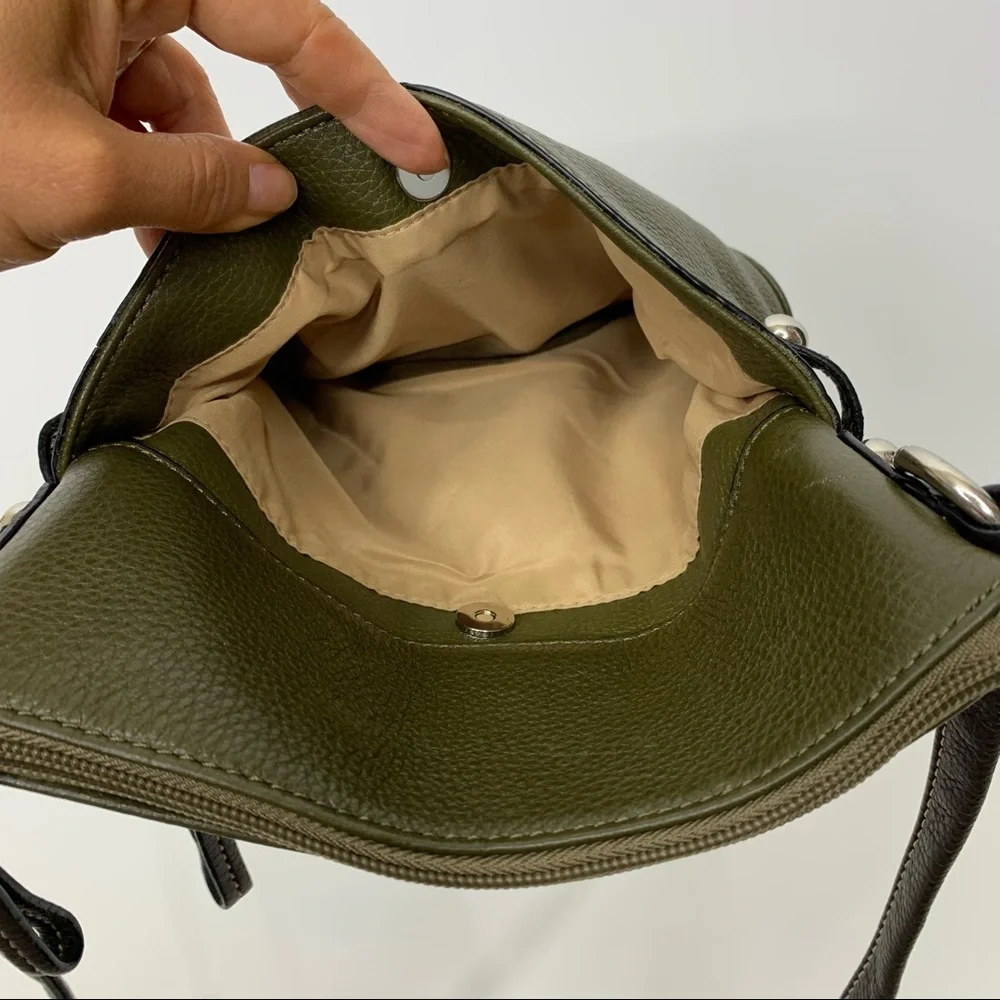 Giani Bernini Olive Green Pebbled Leather Crossbody Bag Purse Multi Compartment